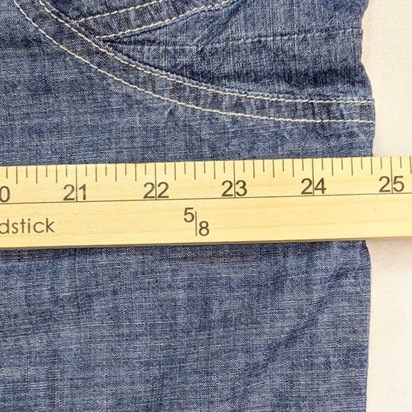 Duluth Trading Chambrey Rootstock Gardening Smock Shirt Womens L Blue Snap Front - Picture 7 of 12